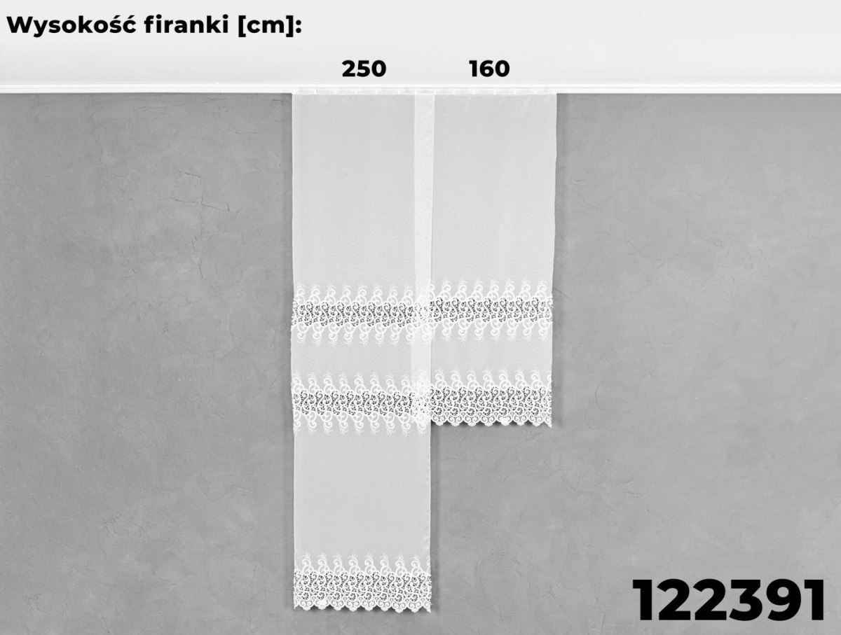 Firanka z aplikacją na markizecie 122391 wysokość 250 cm kolor biały