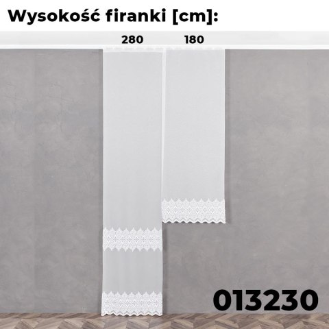 Firanka haftowana na markizecie ze wzorem pasowym, wysokość 280cm, kolor 001 biały 013230/433/001/000280/1