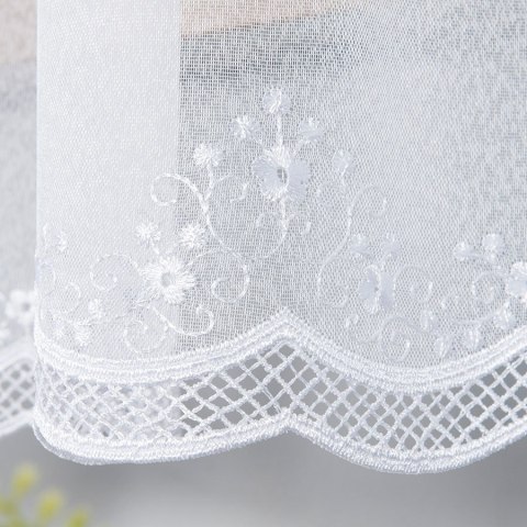 Firanka z aplikacją na markizecie ze wzorem pasowym, wysokość 180cm, kolor 001 biały 040613/433/001/000180/1