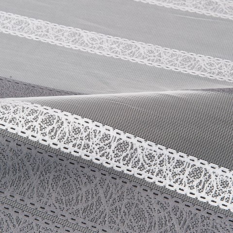 Firanka żakardowa, wysokość 110cm, kolor biały z szarym pasem 618262/000/0GY/000110/1