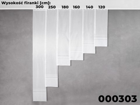 Firanka żakardowa ze wzorem pasowym z ołowianką, wysokość 160cm, kolor 001 biały 000303/OLO/001/000160/1