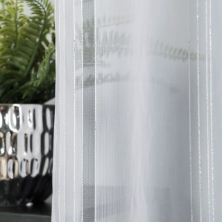 Firanka fantazyjna ze wzorem pasowym z ołowianką, wysokość 320cm, kolor 020 biały z szarym ze srebrną nitką 019879/OLO/020/00032