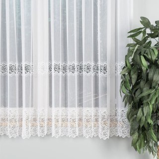 Firanka z aplikacją ze wzorem pasowym, wysokość 175cm, kolor 001 biały z błyskiem 009154/000/001/000175/1