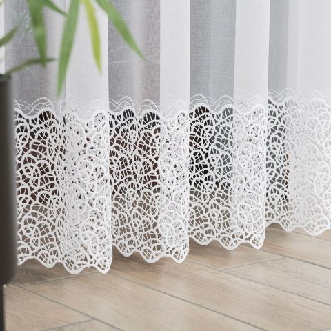 Firanka z aplikacją ze wzorem pasowym, wysokość 280cm, kolor 001 biały z błyskiem 009154/000/001/000280/1