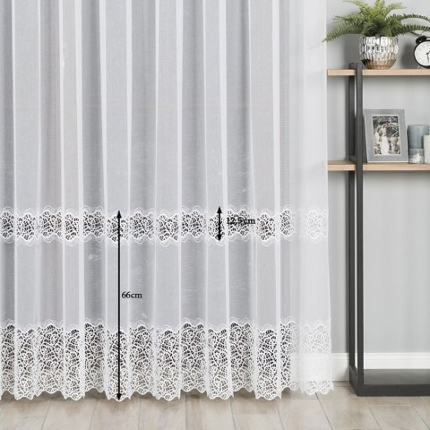 Firanka z aplikacją ze wzorem pasowym, wysokość 280cm, kolor 001 biały z błyskiem 009154/000/001/000280/1