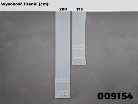 Firanka z aplikacją ze wzorem pasowym, wysokość 280cm, kolor 001 biały z błyskiem 009154/000/001/000280/1