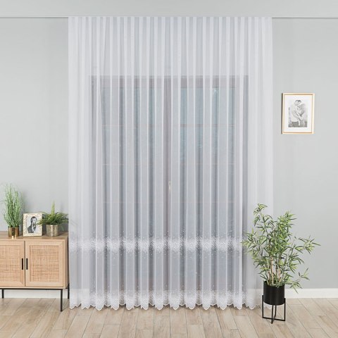 Firanka haftowana ze wzorem pasowym, wysokość 280cm, kolor 001 biały 112853/000/001/000280/1