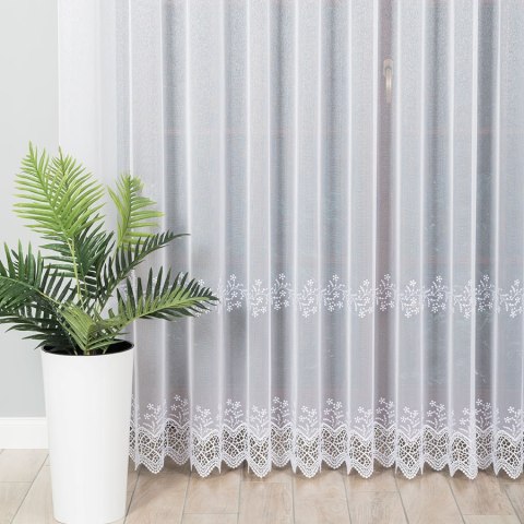 Firanka z aplikacją ze wzorem pasowym, wysokość 280cm, kolor 001 biały 112719/000/001/000280/1