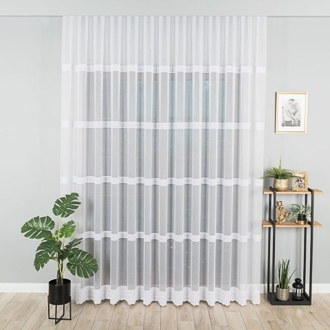 Firanka haftowana ze wzorem pasowym, wysokość 280cm, kolor 001 biały 083399/768/001/000280/1