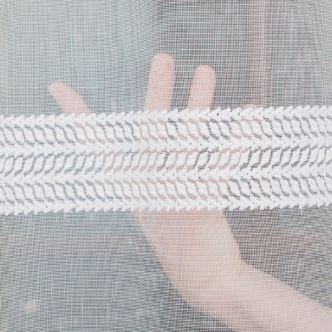 Firanka haftowana ze wzorem pasowym, wysokość 280cm, kolor 001 biały 083399/768/001/000280/1
