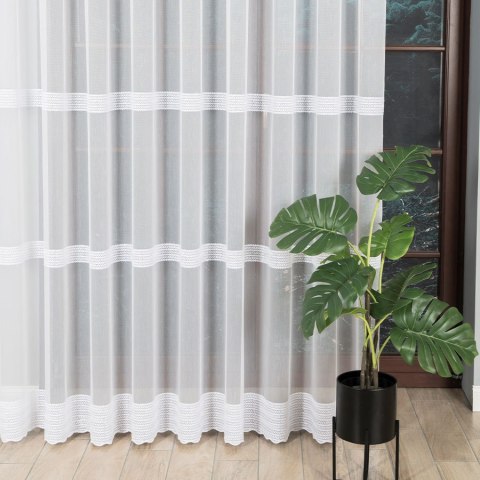 Firanka haftowana ze wzorem pasowym, wysokość 280cm, kolor 001 biały 083399/768/001/000280/1