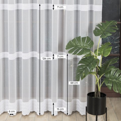 Firanka haftowana ze wzorem pasowym, wysokość 280cm, kolor 001 biały 083399/768/001/000280/1