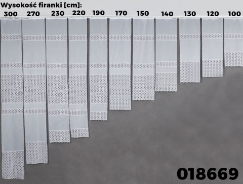 Firanka żakardowa ze wzorem pasowym, wysokość 100cm, kolor 001 biały 018869/000/001/000100/1