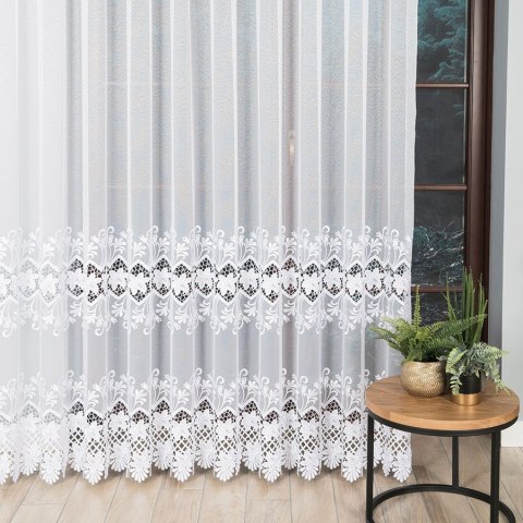 Firanka z aplikacją ze wzorem pasowym na markizecie, wysokość 250cm, kolor 001 biały 122469/433/001/000250/1 Firanka z aplikacją ze wzorem pasowym na markizecie, wysokość 250cm, kolor 001 biały 122469/433/001/000250/1