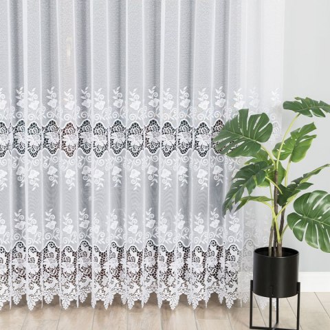 Firanka z aplikacją ze wzorem pasowym na markizecie, wysokość 250cm, kolor 001 biały 122625/433/001/000250/1 Firanka z aplikacją ze wzorem pasowym na markizecie, wysokość 250cm, kolor 001 biały 122625/433/001/000250/1