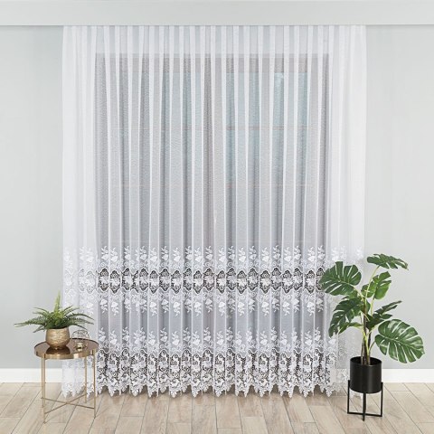 Firanka z aplikacją ze wzorem pasowym na markizecie, wysokość 250cm, kolor 001 biały 122625/433/001/000250/1 Firanka z aplikacją ze wzorem pasowym na markizecie, wysokość 250cm, kolor 001 biały 122625/433/001/000250/1