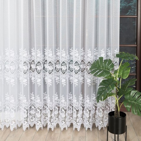 Firanka z aplikacją ze wzorem pasowym na markizecie, wysokość 250cm, kolor 001 biały 122625/433/001/000250/1 Firanka z aplikacją ze wzorem pasowym na markizecie, wysokość 250cm, kolor 001 biały 122625/433/001/000250/1