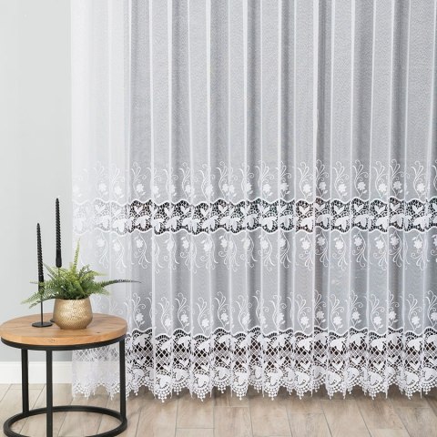 Firanka z aplikacją ze wzorem pasowym na markizecie, wysokość 250cm, kolor 001 biały 122795/433/001/000250/1 Firanka z aplikacją ze wzorem pasowym na markizecie, wysokość 250cm, kolor 001 biały 122795/433/001/000250/1