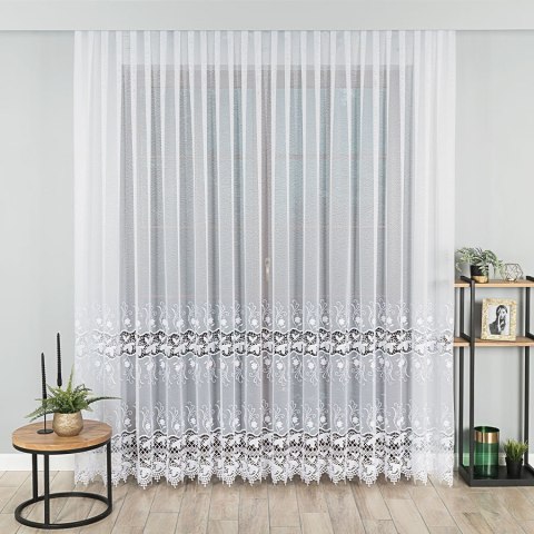 Firanka z aplikacją ze wzorem pasowym na markizecie, wysokość 250cm, kolor 001 biały 122795/433/001/000250/1 Firanka z aplikacją ze wzorem pasowym na markizecie, wysokość 250cm, kolor 001 biały 122795/433/001/000250/1