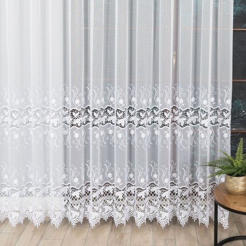Firanka z aplikacją ze wzorem pasowym na markizecie, wysokość 250cm, kolor 001 biały 122795/433/001/000250/1 Firanka z aplikacją ze wzorem pasowym na markizecie, wysokość 250cm, kolor 001 biały 122795/433/001/000250/1