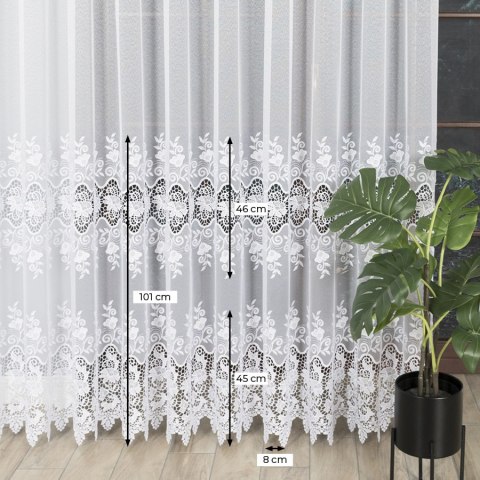 Firanka z aplikacją ze wzorem pasowym na markizecie, wysokość 250cm, kolor 001 biały 122625/433/001/000250/1 Firanka z aplikacją ze wzorem pasowym na markizecie, wysokość 250cm, kolor 001 biały 122625/433/001/000250/1