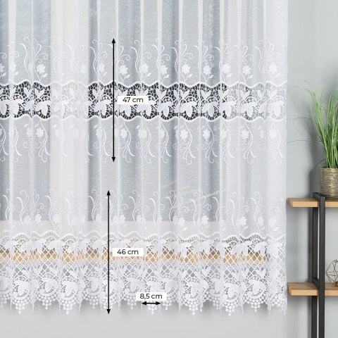 Firanka z aplikacją ze wzorem pasowym na markizecie, wysokość 180cm, kolor 001 biały 122795/433/001/000180/1 Firanka z aplikacją ze wzorem pasowym na markizecie, wysokość 180cm, kolor 001 biały 122795/433/001/000180/1