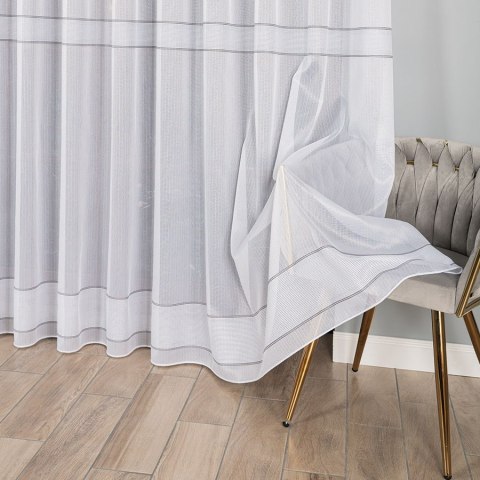 Firanka fantazyjna ze wzorem pasowym z ołowianką, wysokość 250 cm, kolor 001 biały 021189/OLO/001/000250/1 Firanka fantazyjna ze wzorem pasowym z ołowianką, wysokość 250 cm, kolor 001 biały 021189/OLO/001/000250/1