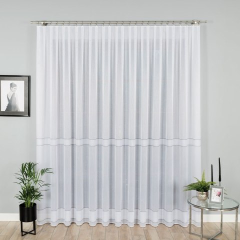 Firanka fantazyjna ze wzorem pasowym z ołowianką, wysokość 320 cm, kolor 001 biały 021189/OLO/001/000320/1 Firanka fantazyjna ze wzorem pasowym z ołowianką, wysokość 320 cm, kolor 001 biały 021189/OLO/001/000320/1