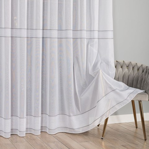 Firanka fantazyjna ze wzorem pasowym z ołowianką, wysokość 320 cm, kolor 001 biały 021189/OLO/001/000320/1 Firanka fantazyjna ze wzorem pasowym z ołowianką, wysokość 320 cm, kolor 001 biały 021189/OLO/001/000320/1