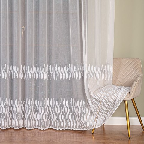 Firanka haftowana ze wzorem pasowym, wysokość 280cm, kolor 001 biały 127304/768/001/000280/1