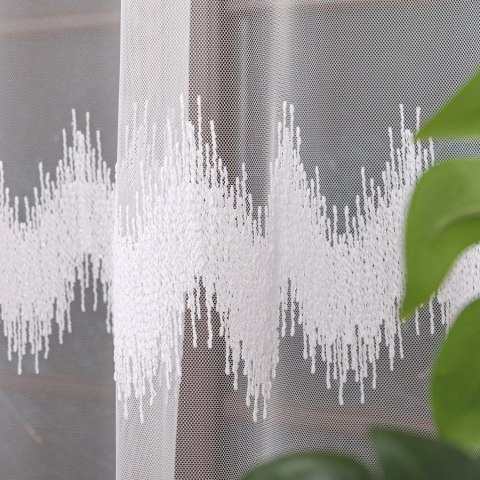 Firanka haftowana ze wzorem pasowym, wysokość 280cm, kolor 001 biały 127391/885/001/000280/1
