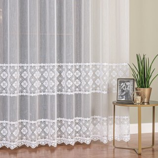 Firanka haftowana ze wzorem pasowym, wysokość 290cm, kolor 001 biały 013294/MIR/001/000290/1