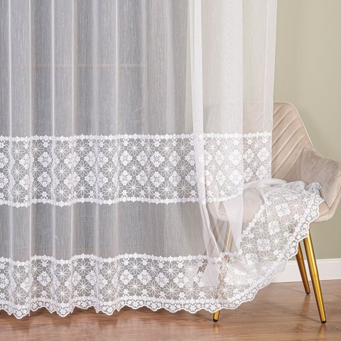 Firanka haftowana ze wzorem pasowym, wysokość 290cm, kolor 001 biały 013294/MIR/001/000290/1