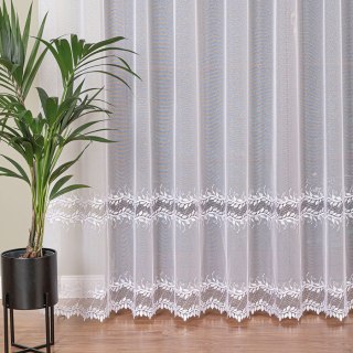 Firanka z aplikacją ze wzorem pasowym na markizecie, wysokość 280m, kolor 001 biały 113000/433/001/000280/1