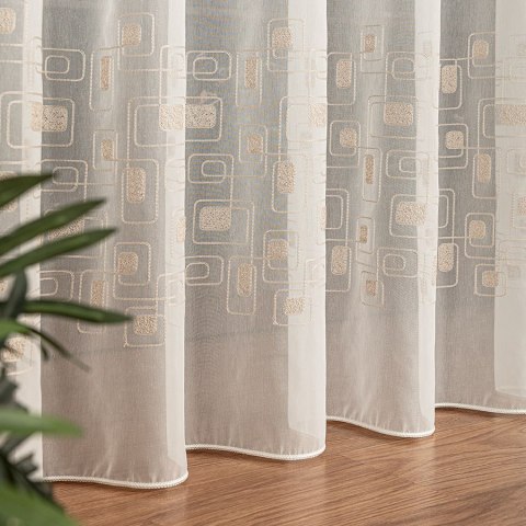 Firanka haftowana ze wzorem pasowym, wysokość 280cm, kolor 012 kremowy 224128/955/012/000280/1