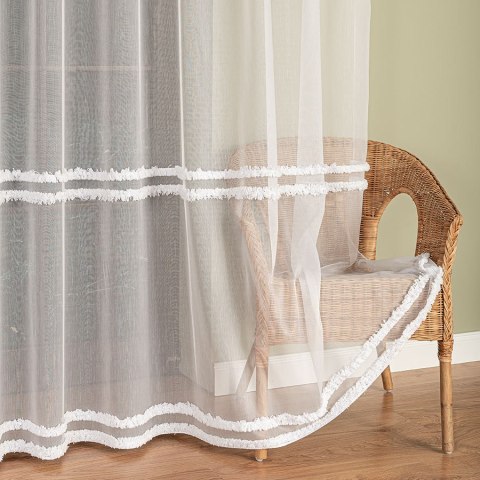Firanka haftowana ze wzorem pasowym, wysokość 300cm, kolor 001 biały 083616/768/001/000300/1