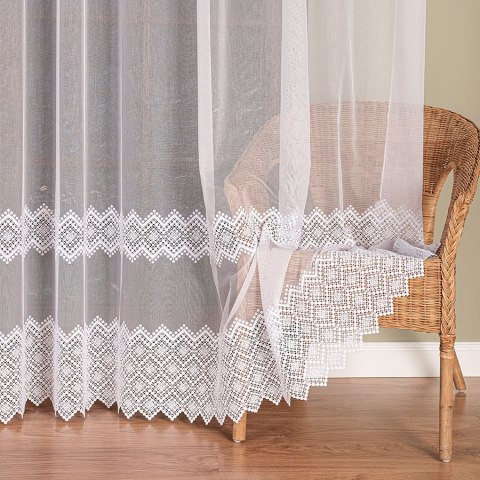 Firanka z aplikacją ze wzorem pasowym na markizecie, wysokość 280cm, kolor 001 biały 009377/178/001/000280/1 Firanka z aplikacją ze wzorem pasowym na markizecie, wysokość 280cm, kolor 001 biały 009377/178/001/000280/1