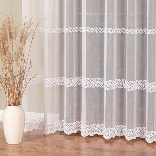 Firanka haftowana ze wzorem pasowym, wysokość 280cm, kolor 001 biały 127335/768/001/000280/1