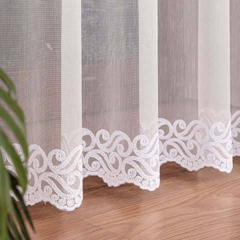 Firanka haftowana ze wzorem pasowym, wysokość 280cm, kolor 001 biały 127335/768/001/000280/1
