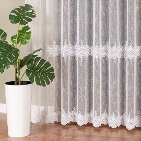 Firanka haftowana ze wzorem pasowym, wysokość 300cm, kolor 001 biały 127707/000/001/000300/1