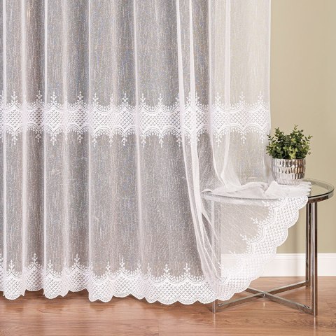 Firanka haftowana ze wzorem pasowym, wysokość 300cm, kolor 001 biały 127707/000/001/000300/1