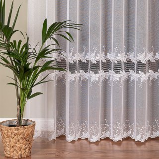 Firanka z aplikacją ze wzorem pasowym na markizecie, wysokość 280cm, kolor 001 biały 113008/433/001/000280/1