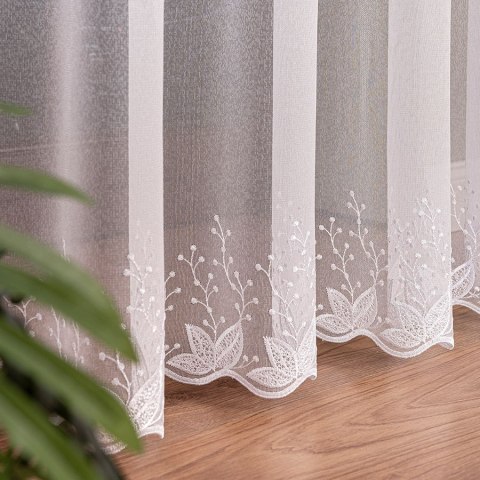 Firanka z aplikacją ze wzorem pasowym na markizecie, wysokość 280cm, kolor 001 biały 113008/433/001/000280/1