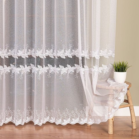 Firanka z aplikacją ze wzorem pasowym na markizecie, wysokość 280cm, kolor 001 biały 113008/433/001/000280/1