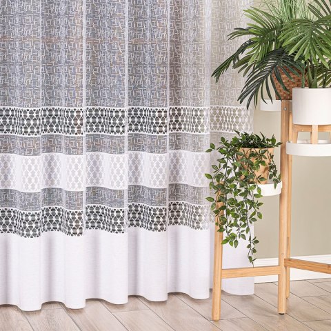 Firanka żakardowa ze wzorem pasowym, wysokość 250cm, kolor 001 biały 107233/000/001/000250/1