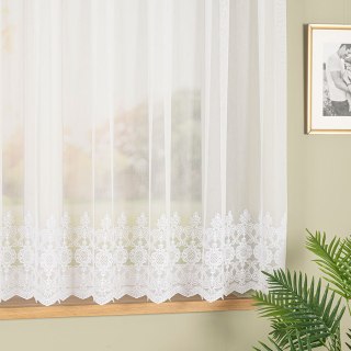 Firanka haftowana ze wzorem na samym dole, wysokość 160cm, kolor 001 biały 123597/768/001/000160/1