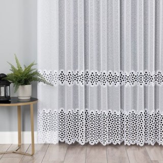 Firanka z aplikacją na markizecie ze wzorem pasowym, wysokość 250cm, kolor 001 biały 008897/433/P01/000250/1