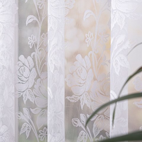 Firanka żakardowa ze wzorem po całości, wysokość 150cm, kolor 001 biały 018853/000/001/000150/1