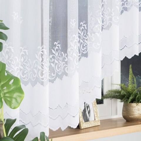 GENOWEFA Firanka żakardowa odpasowana, szerokość 550 x wysokość 160cm, kolor 001 biały 023419/FOL/001/000163/1