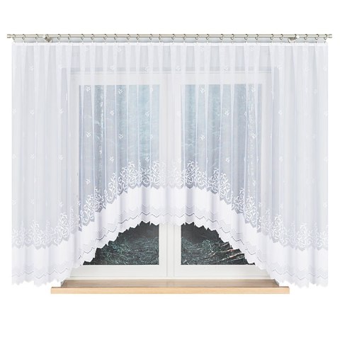GENOWEFA Firanka żakardowa odpasowana, szerokość 550 x wysokość 160cm, kolor 001 biały 023419/FOL/001/000163/1
